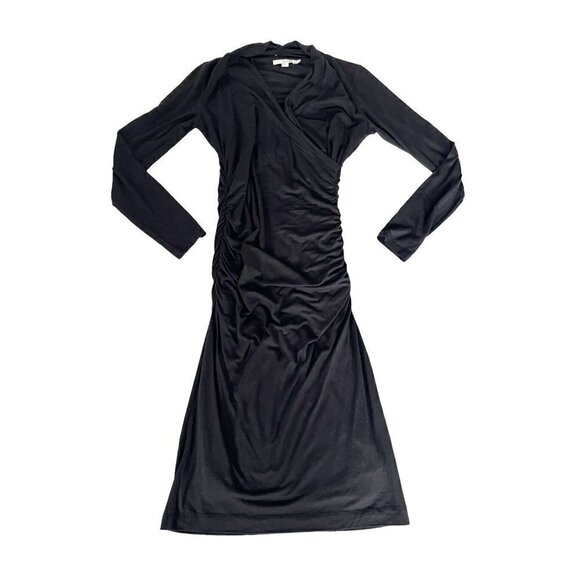 Boden Womens Sz 6 Long Black Long Sleeve Surplice Faux Wrap Ruched Side Dress 6L - Picture 8 of 8